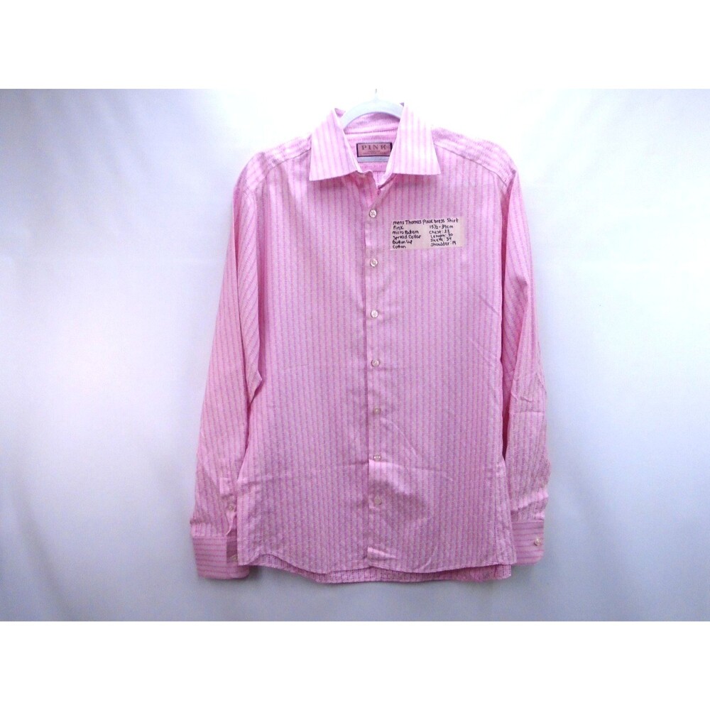 Thomas Pink Dress Shirt Mens 15.5 39cm Pink Geometric Micro Pattern Spread